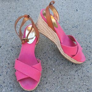 Coach Henley Coral Pink Espadrille Wedge Sandals – Size 7.5